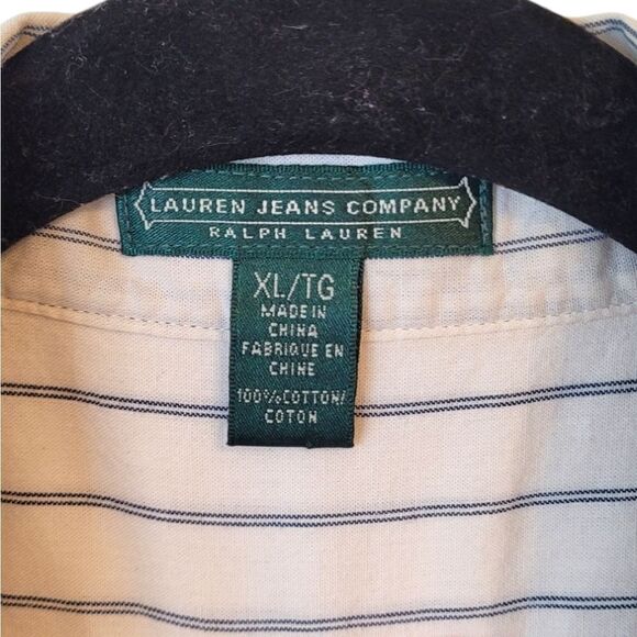 Lauren Jeans Company Ralph Lauren  Cream Striped Button Down Shirt - Picture 3 of 5